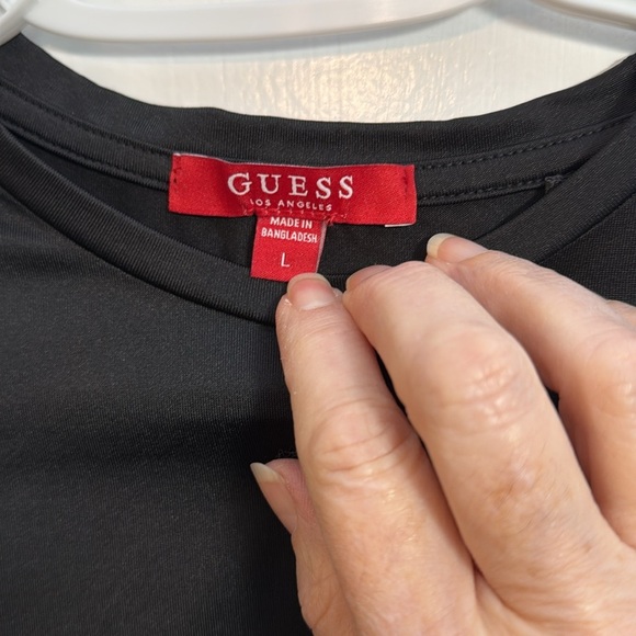 GUESS Black Long Sleeve Cropped Tee with Logo - Picture 2 of 4